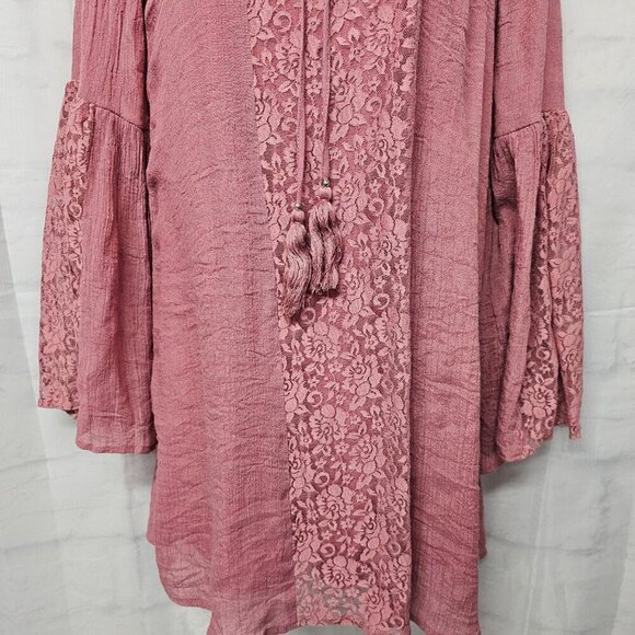 Comme Mauve Lace Fairy Coquette Boho Bell Sleeve Tunic Mini Dress S - Picture 5 of 11